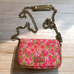 Lilly Pulitzer Crossbody Purse Tropical Floral Pink Green Floral Gold Chain